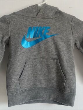 Nike Kids Gray Hoodie with Metallic Blue Swoosh